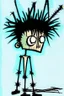 Placeholder: 2d drawing of a stickman, cool with punk hair, x eyes like in hangman, dead on stomach ,3d realistic in colour