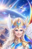 Placeholder: cosmic woman angels smile,admiral high commander from the future, one fine whole face, crystalline skin, expressive blue eyes,rainbow, smiling lips, very nice smile, costume rainbow pleiadian, Beautiful tall woman pleiadian Galactic commander, ship, perfect datailed golden galactic suit, high rank, long blond hair, hand whit five perfect detailed finger, amazing big blue eyes, smilling mouth, high drfinition lips, cosmic happiness, bright colors rainbow, blue, pink, gold, jewels, realist,8k