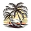 Placeholder: A palm tree and hammock, tropical, tranquil, sunset lighting, T-shirt design graphic, vector, contour, white background