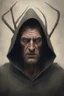 Placeholder: The hooded giant man who has a face looks like an ant. Busch painting style