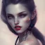 Placeholder: girl, cute, beautiful, godness face, heterochromia, red lips, black hair, tattoo, steam punk, close up portrait by Greg Rutkowski