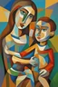 Placeholder: Mother holds her son , cubism style