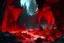 Placeholder: fantasy landscape of a huge cave filled of giant red cristals and with some mineshafts,