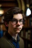Placeholder: teenage boy, round tortoiseshell glasses, oxford library, royal, dark hair