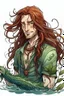 Placeholder: scaly determined wet pirate nereid male with seaweed in long auburn hair