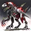 Placeholder: The drawing depicts a cyborg dinosaur with enormous length and a strong body. It is characterized by a silver textured and shiny body, and the body looks as if it is made of a single piece of metal. The dinosaur wears black and red virtual reality glasses, and rays come out of them