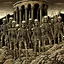 Placeholder: Stop motion animation, vintage animation art of an army of seven warrior skeletons from Jason and the Argonauts, ancient landscape, fantasy adventure, gothic warfare, cartoonist illustration, luminous, comic book style drawing in the style of Ray Harryhausen, Darren G. Davis, Scott Davis, airbrush 90s art, graphic novel, highly detailed, mythological fantasy, epic saga,