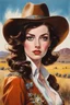 Placeholder: Anne Hathaway, Big Eyes, Long Eyelashes, Eyeshadow in a cowgirl outfit on a ranch, by Gil Elvgren and Alex Ross and Carne Griffiths, detailed painting with dramatic shading