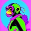 Placeholder: Mojojojo chimpanzee alien hybrid villain, expportrayed digital illustration of cartoonist animation style, 90s cartoon animation, hand drawn, lisa frank coart gross art, pop punk, 90s anime inspired, airbrushing, post modern, horror cut, gradient chrome abberations, retro weird drawings