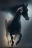 Placeholder: closeup on dark horse jumping, trending art, 8k, depth of field, volumetric fog