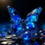 Placeholder: crystal butterfly made of gems made of different shades of blue, dark blue nebula galaxy in background, amibent mood,16k resolution photorealistic, masterpiece, hight contrast, depth of field, breathtaking intricate details, realistic and lifelike cgi, dramatic natural lighting, reflective catchlights, high quality CGI VFX fine art