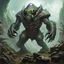 Placeholder: 90's fantasy tcg art of an alien rock creature