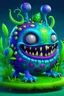 Placeholder: a colorful alien,body is bulbous and round, with a multitude of inflatable limbs,adorned with various patterns and textures, the lush foliage.greens to deep blues and purples,head is round and oversized, with large, expressive eyes. Its mouth is a wide, friendly grin.antennas.crown