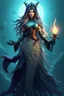 Placeholder: good low poly merman thief priest woman with long fur all over her entire body and bright aura