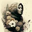 Placeholder: woman, life, freedom, Iran hand-drawn digital art, muted tones, flowers everywhere, REALISTIC