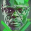 Placeholder: Samuel l jackson, green filter abstract face portriat cubism transformation painting, soft brush