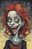 Placeholder: a cartoon illustration of a schizophrenic jewish vampire girl , in the cartoon style of Lynda Barry , Ernie Pook's Comeek, vibrant natural colors, , museum quality masterpiece