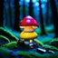 Placeholder: "Close up of a wonderful tiny Mushroom Tower home. Red and yellow with bright white, deep black and contrasting tones of gray magenta and violet colors. Illuminated bioluminescent forest. Professional painter, master at composition. small but detailed. broken, blurred background, voluminous lighting"