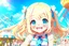 Placeholder: contented cute blonde blue eyed chibi girl in the amusement park in sunshine