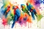 Placeholder: background old paper, flock of parrots, watercolor, fine rendering, high detail, 8K, drips, splashes, bright colors