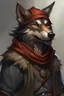 Placeholder: dnd, portrait of wolf-human hunter