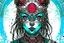 Placeholder: front facing portrait illustration of a gothpunk armored female kitsune vampire mercenary , beaded dreadlock hair, wearing an ancient ornate japanese kitsune mask , and shemagh, highly detailed with gritty post apocalyptic textures, caught in a cosmic maelstrom of swirling gases , finely detailed facial features and hair, in the graphic novel style of Bill Sienkiewicz, and Jean Giraud Moebius, ink wash and watercolor with realistic light and shadow