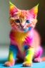 Placeholder: a rainbow coloured kitten with pink skin. whole body.