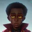 Placeholder: Portrait of a gorgeous black skinned toddler warlock boy with dark hair by Jim Kay