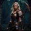 Placeholder: portrait of a 20 year old blonde female warrior wearing leather half armour and carrying a bow, dark fantasy