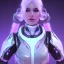 Placeholder: Cute girl white hair, Sci-fi character, purple backlight, pink and purple, scifi suit, profile, purple background, pink lighting, futuristic