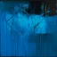 Placeholder: Minimal abstract oil painting of bright blue with random words. hanging wires illuminated at night. In the style of Justin Mortimer and Phil Hale and Ashley Wood