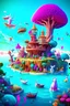 Placeholder: An enchanting and whimsical wonderland wall art portraying a magical realm with talking animals, floating islands, and flying ships, a sense of childlike imagination and fantasy pervades the scene, 3D rendering, with a focus on vibrant colors and dreamlike elements