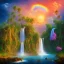 Placeholder:  island waterfall palms twigs spring sunset rainbow bridge birds