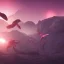 Placeholder: DANCING ALIENS, FLOWING FABRIC, cinematic lighting, 4k, 8k, octane render, digital concept art, ambient lighting, PINK, MOUNTAINS SUNSET