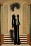 Placeholder: a woman with feathers in an Art Deco foyer by artist "Erté",by artist "Leonora Carrington"