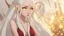 Placeholder: Hot Elf with white hair and glowing yellow eyes She wears a dark red dress