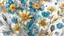 Placeholder: grey , smoke blue, turquoise and gold flower van Gough water color on white background