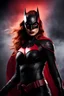 Placeholder: an extremely muscular Mina Shakespeare as Batwoman - gradated Background, professional quality studio 8x10 UHD Digital photograph by Scott Kendall - multicolored spotlight, Photorealistic, realistic stock photo, Professional quality Photograph. colored Fog - Multicolored lightning, 3D heart