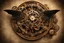 Placeholder: steampunk clock surrounded by cogs and springs, metal insects with wings