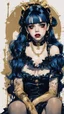 Placeholder: Poster in two gradually, a one side malevolent goth vampire girl face and other side the Singer Melanie Martinez face, full body, sit pose, painting by Yoji Shinkawa, darkblue and gold tones,