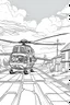 Placeholder: Outline art, no shading, helicopter on the road, cartoon style, black and white, low detail, --ar 9:11