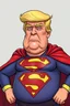 Placeholder: a thoroughly confused, frail, elderly and obese donald trump standing dressed as cartoon superman