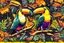 Placeholder: ink and paint of holo sizzle, arafed nonsense contradicting toucans in liminal space, double negative vibe, unnerving vibe, whimisical influence, grotesque vibe, ink and tint leak, minimal, brutalist, Aztec, drab and gray and orange and yellow