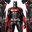 Placeholder: Futuristic Batman incredibly hyper-detailed black background red colors silver and black 8k digital artwork