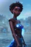 Placeholder: portrait,beautiful african robotic sirene, post-apocalyptic in a cyberpunk city, realistic, intriacte detail, sci-fi fantasy style, volumetric lighting, particales,highly detailed,cinematic, deep blue.