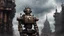 Placeholder: mandatory, cgmech, a ((Medium Close Up of humanoid robot)), ((look away from the camera)), Steampunk City Pilaster,Overcast Sky as background, atmosphere of horror and nightmare