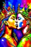 Placeholder: King and Queen, colorfull, loving, pretty, kissing,