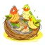 Placeholder: little birds in nest cartoon