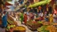 Placeholder: An oil painting capturing the vibrant colors and intricate patterns of an India street market, bustling with activity and filled with exotic fruits and spices. -