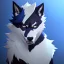 Placeholder: wolf furry blue hair digital art anime style male white fur anthropomorph